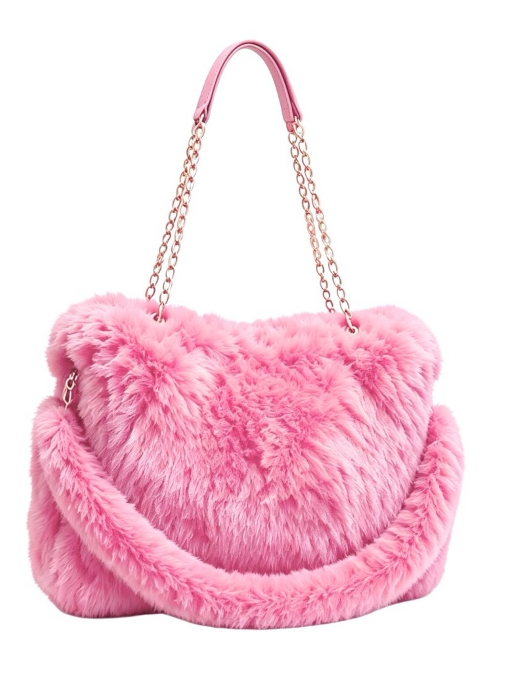 Pink Faux Fur Shoulder Bag with Chain Strap